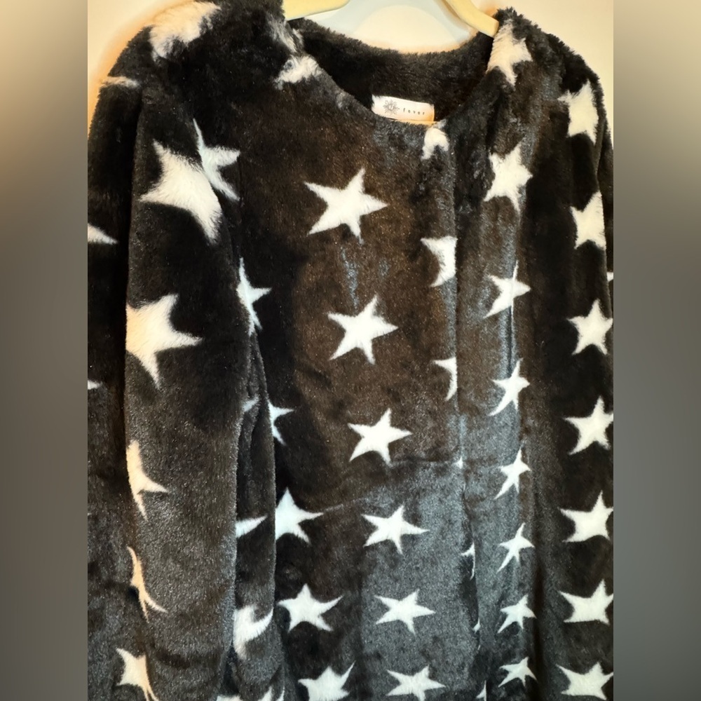 Fever Women’s Star-Print Faux-Fur Coat Oversized Size M - Picture 3 of 9